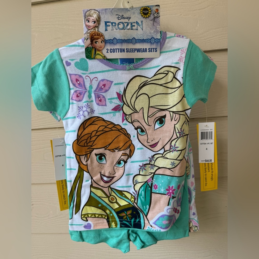 Disney Girls Frozen Elsa&Anna Cotton Snug Fit 4-Pc Pajama Short Set(4,6,8,10)NWT